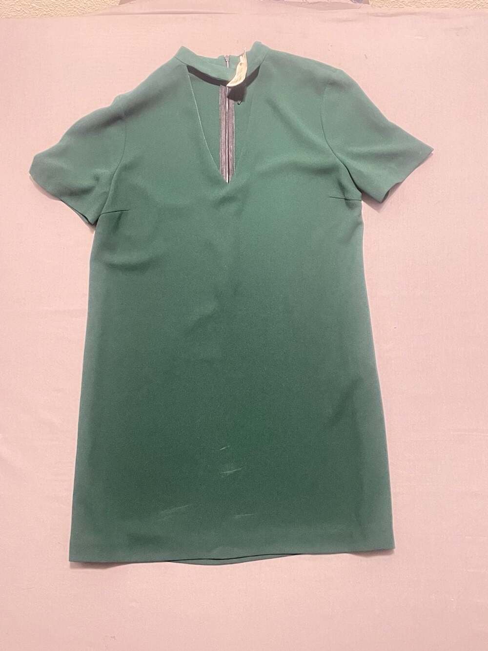 Zara Woman Green Short Sleeve Mock Neck Mini Dress Size S